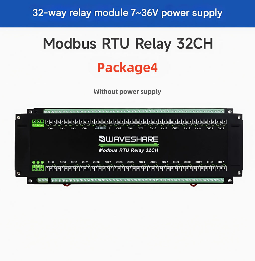 Waveshare Industrial Modbus RTU Relay Module with 8/16/32-channel RS485 interface and isolation