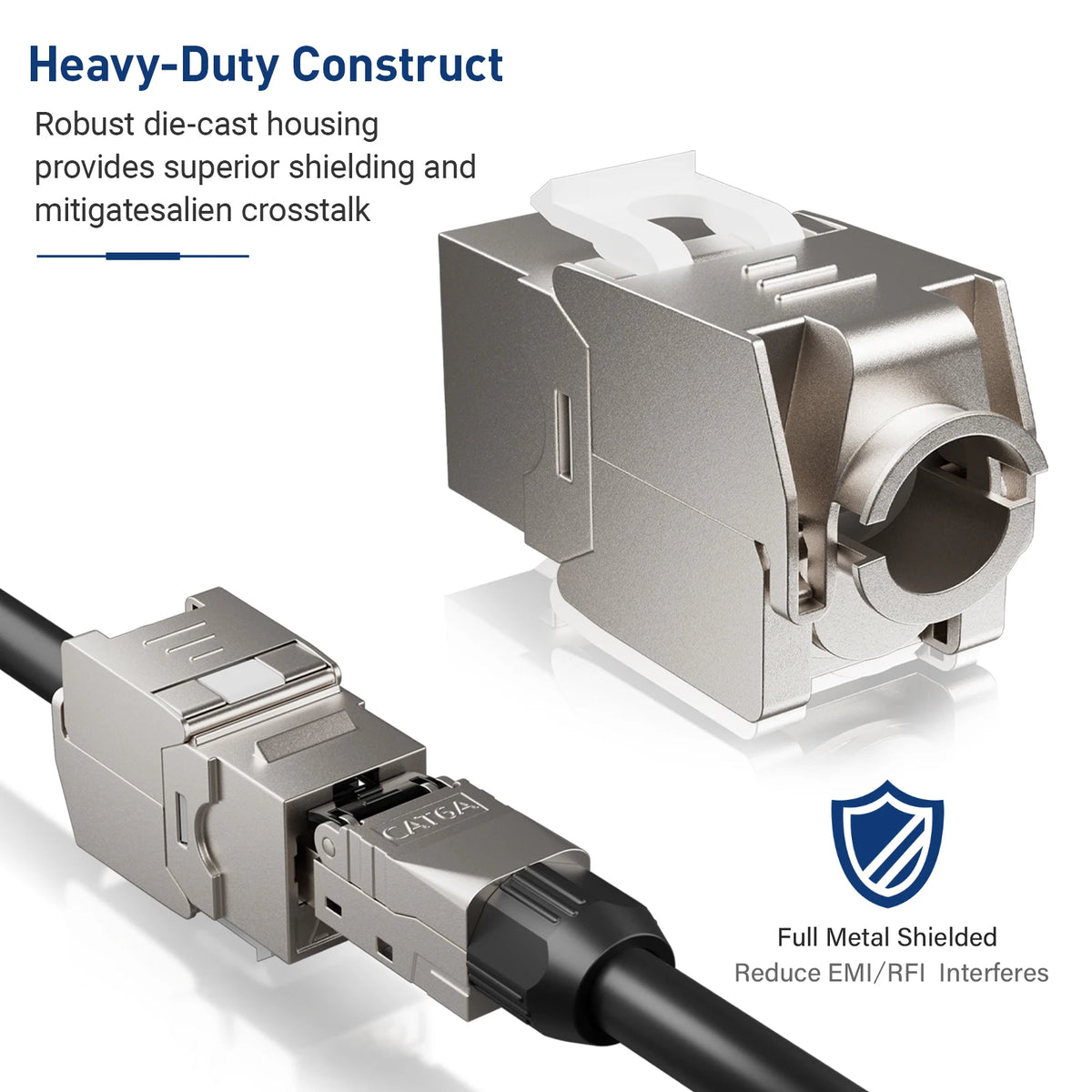 ZoeRax RJ45 CAT8 CAT7 CAT6A Keystone Jack Network Shielded Tool-Free Coupler 180 Degree Type Zinc Alloy Module Adapter Coupler