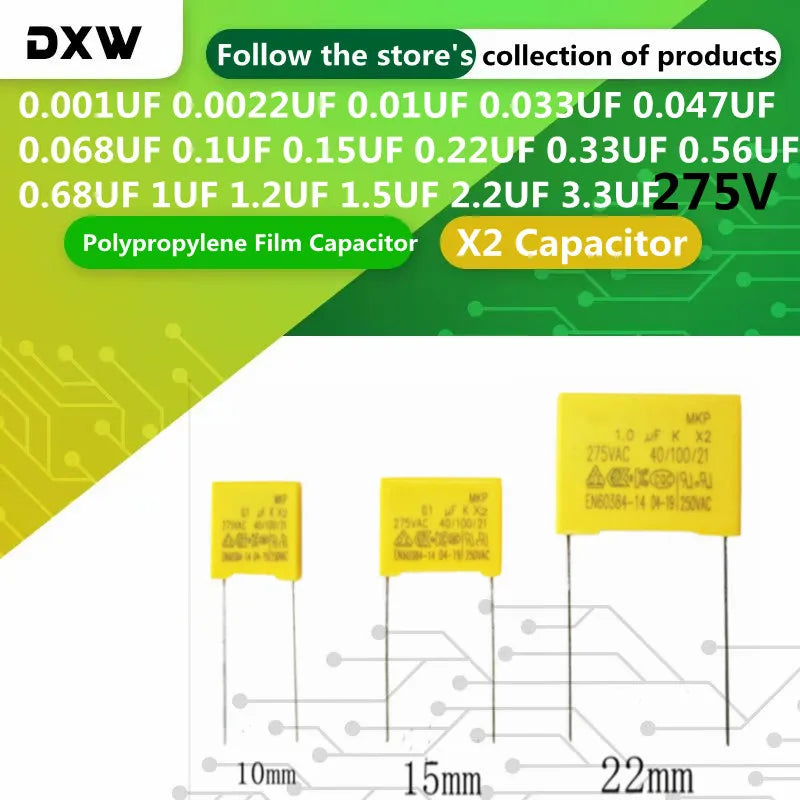 10PCS/Lot X2 Capacitor 275VAC 0.01 0.033 0.1 0.15 0.022 0.22 0.33 0.47 0.56 0.68 0.82 1 1.2 2.2uf  Polypropylene Film Capacitor