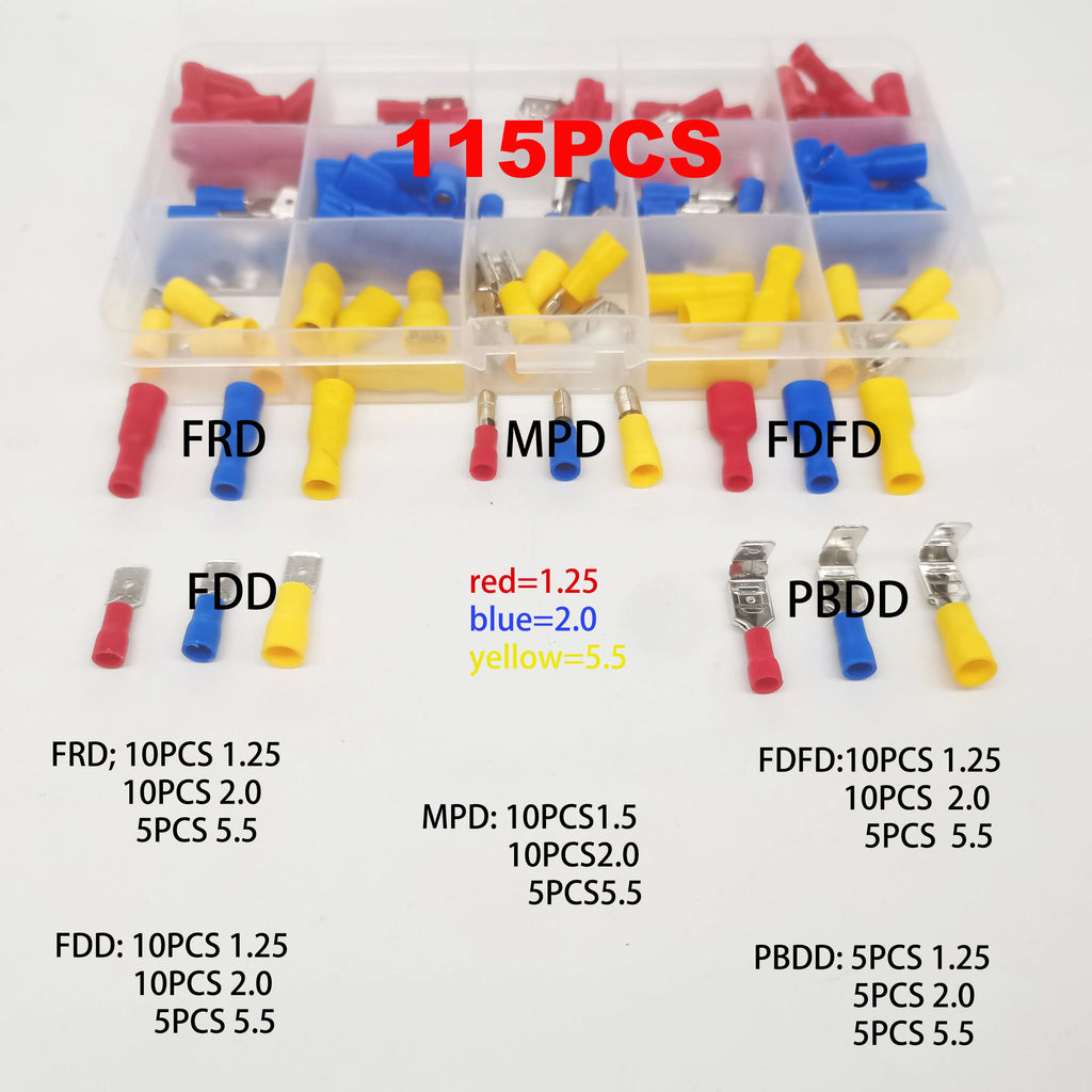 Insulated Cable Connector Electrical Wire Crimp Spade Butt Ring Fork Set Ring Electric Crimp lugs Rolled Terminals Assorted Kit