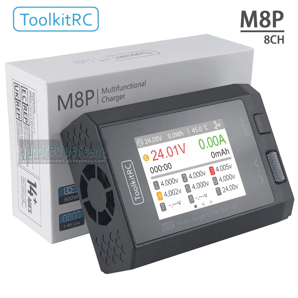 ToolkitRC M8P Intelligent Charger 1-8S 600W 20A Remote Control Car Aviation Model Aircraft Lithium Battery FPV Fast Charging