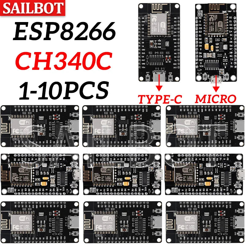 ESP8266 NodeMCU LUA CH340 ESP-12E WiFi Internet Development Board 4M Flash Serial Wireless Module for Arduino Type-c usb