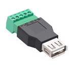 USB Jack USB2.0 To Screw Terminal Plug Adapter USB 2.0 Type A Male Female To 5 Pin Screw Connector No Soldering