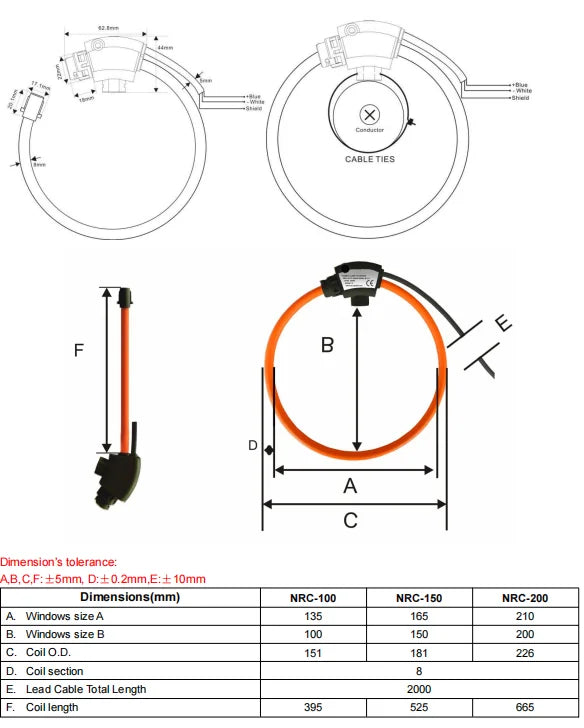 MEATROL NRC High Accuracy 0.5% High Accuracy Flexible Rogowski Coil Current Transformer AC Rogowski Sensor 100A