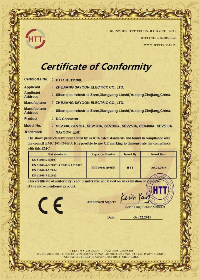 SAYOON 1000V high voltage HV  50A charging station   DC Contactor  Direct current DC power electric relay  SEV50AD SEV50BD