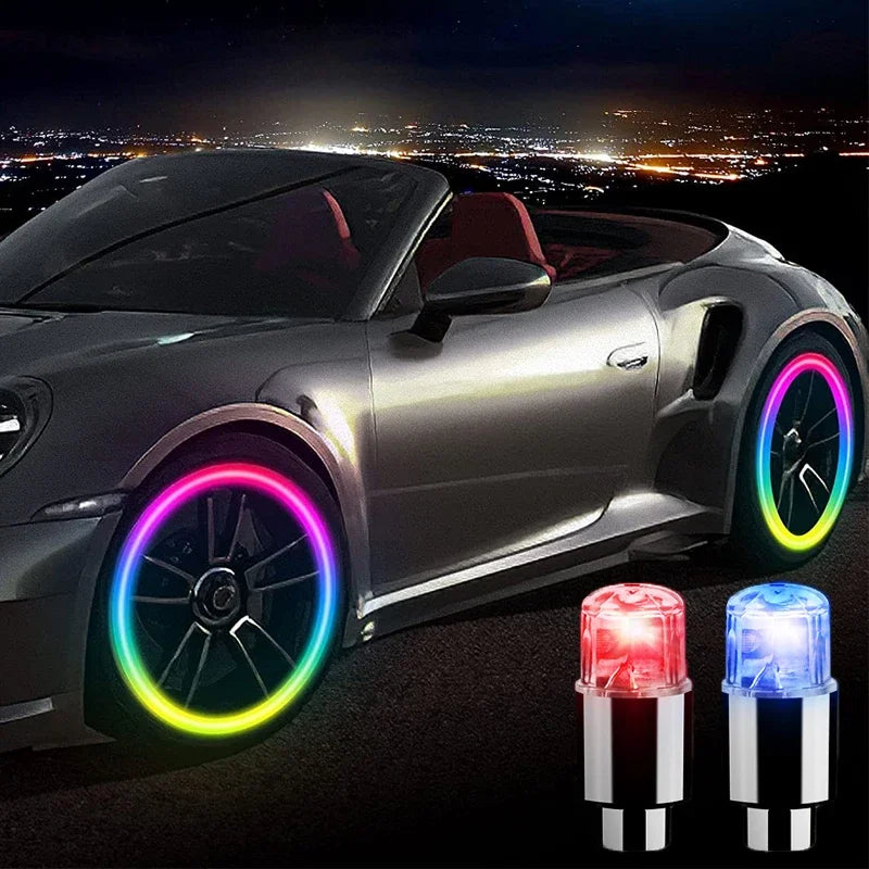 2/4Pcs Car Hub Ambient Light Bicycle LED Tire Lights Universal Car Neon Lamp Valve Cover Lights Tire Colorful Flashing BulbDecor