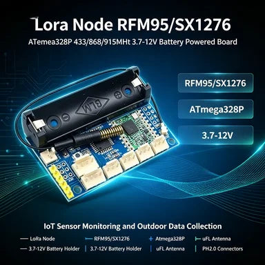 433/868/915MHz LoRa Node with RFM95/SX1276, ATmega328P 3.7-12V, uFL Antenna