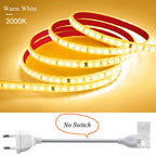 120LED/m LED Strip Light 220v Flexible&10cm Cuttable Soft Lamp Bar 2835 Tape Adhesive EU Plug Vanity Cabinet Wardrobe Home Decor