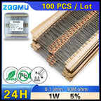 100Pcs 1W Carbon Film Resistor 5% 1R ~ 10M 10R 100R 220R 330R 470R 1K 2.2K 3.3K 4.7K 10K 22K 47K 100K 1M 10 100 220 330 470 ohm