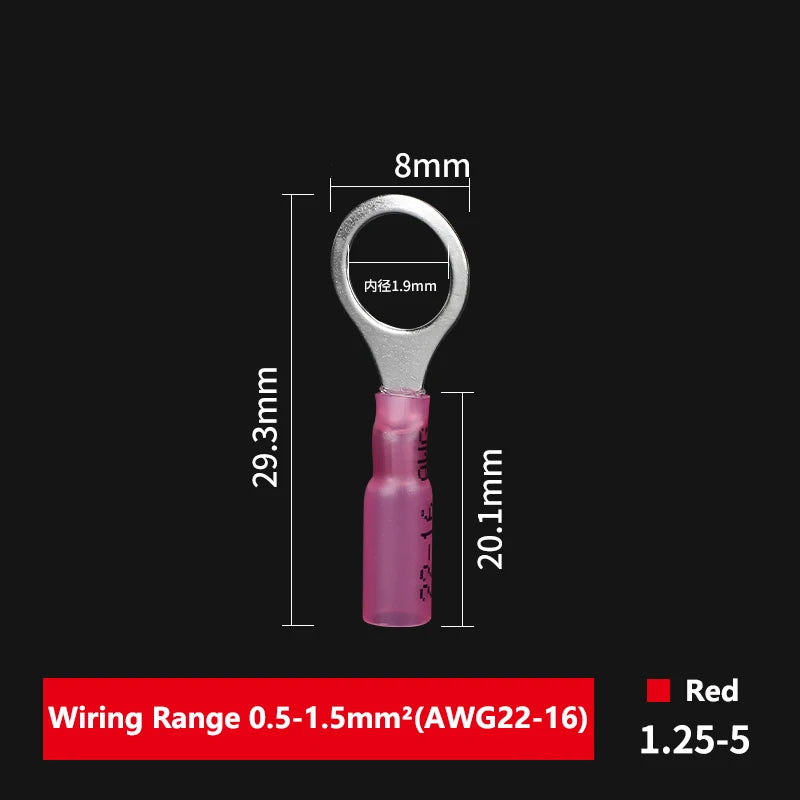 Heat Shrink Ring Round Insulated Terminals Wire Cable Connectors Wiring Crimp Terminals RV1.25/2-5/6/8 Marine Seal Up Waterproof