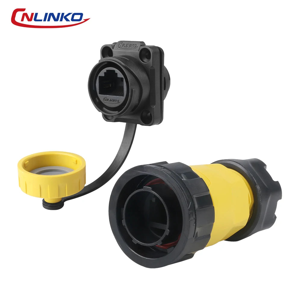 CNLINKO YM20 PBT Waterproof IP68 Circular RJ45 Connector 8P8C CAT6 Bayonet Lock for Outdoor & Indoor CCTV Ethernet Network