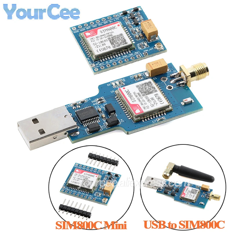 USB to GSM Quad-band GPRS SIM800 SIM800C Module for Wifi Wireless Bluetooth-compatible BLE SMS Messaging With Antenna CH340T
