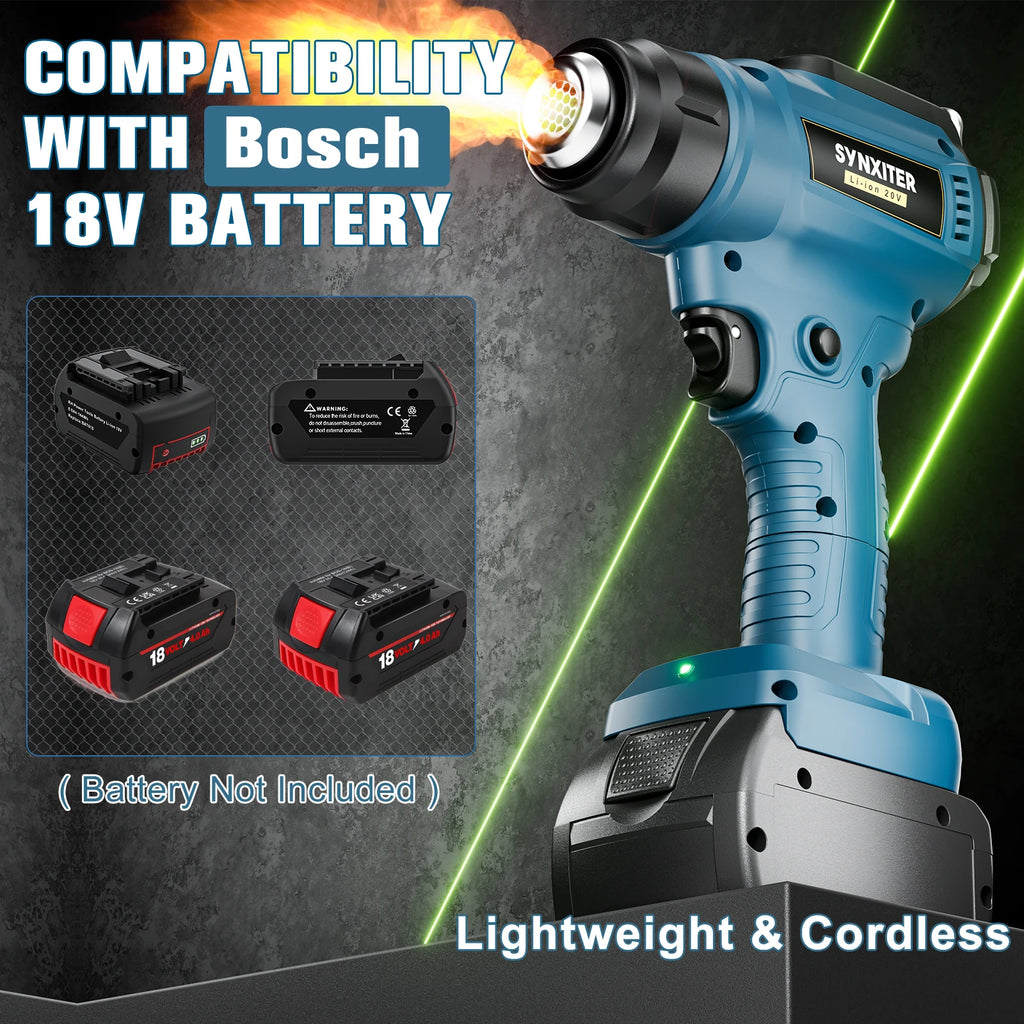 Cordless Heat Gun Adjustable Temperature Hot Air Gun Shrink Wraping With 4pcs Nozzles Home DIY Stripping For Bosch 18V Battery