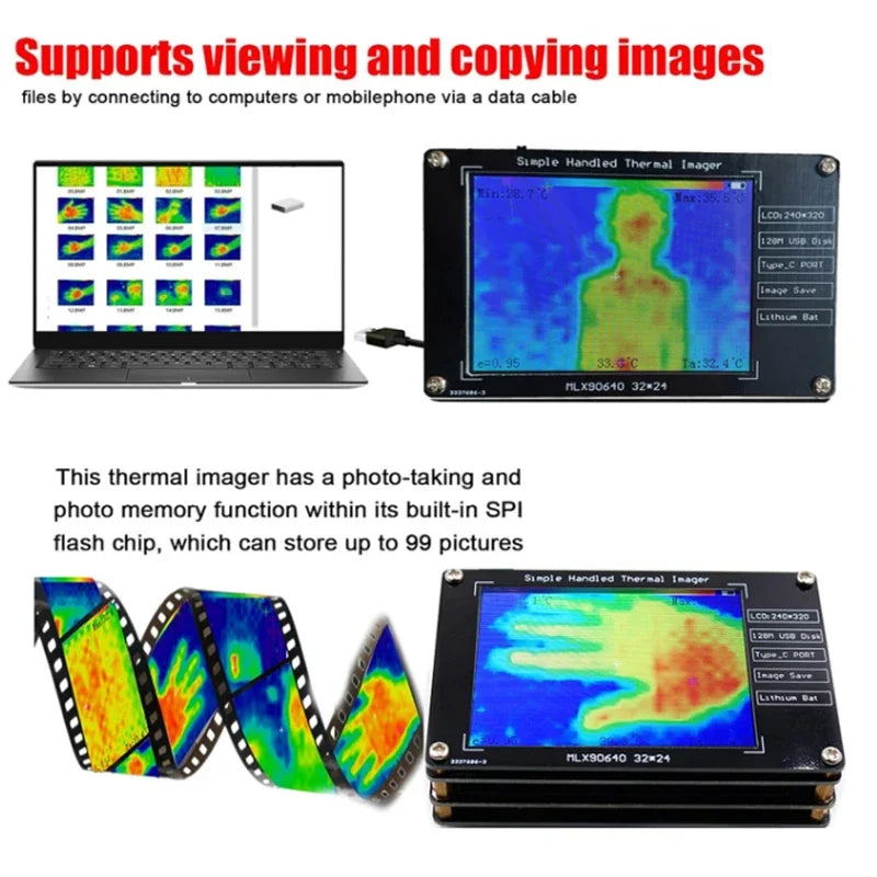 Infrared camera,MLX90640 digital infrared camera, portable thermal camera,2.8 inch LCD display,built-in battery, high precision.