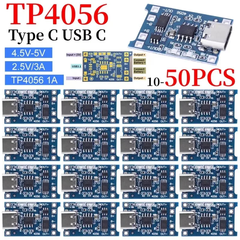 10pcs 5V 1A 18650 Lithium Battery Charging Board PLR TP4056 Lithium Charging Mini/Micro USB Type C Charge Module With Protect