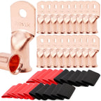 10pcs Copper Terminal Connectors, AWG 2 4 6 8 1/0 2/0 Ring Lug With Shrink Tubing 10Battery Cable Lugs, With 10 Shrink Tubing
