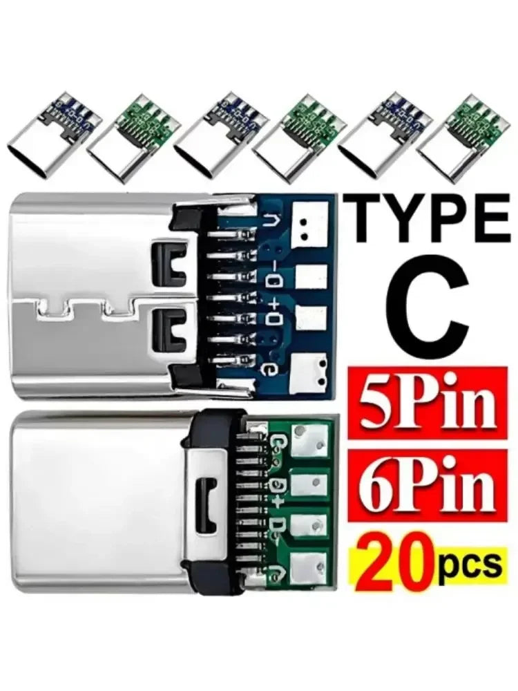 20-1pcs 5/6Pin Type C Female Connectors Usb Electric Terminals Welding DIY Data Cable Support PCB Board Jack Equipment Repair