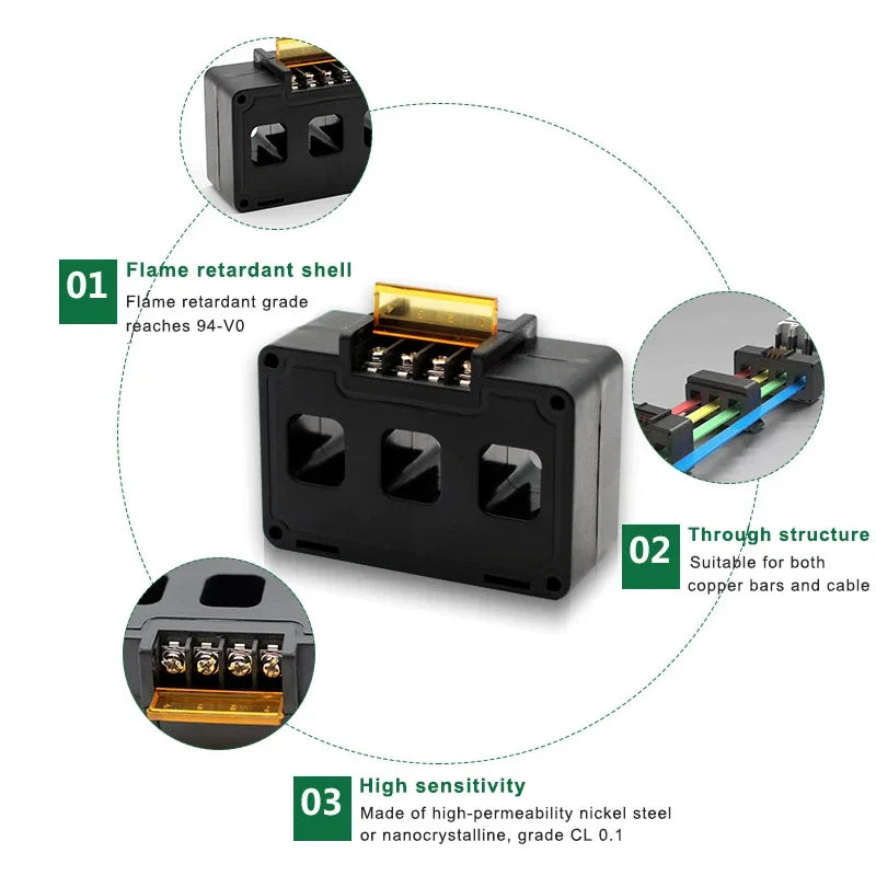 CT5 Three Phase Current Transformer 50/5A 100/5A 200/5A 300/5A 3 IN 1 AC Sensor CT Working with CM1 MCCB