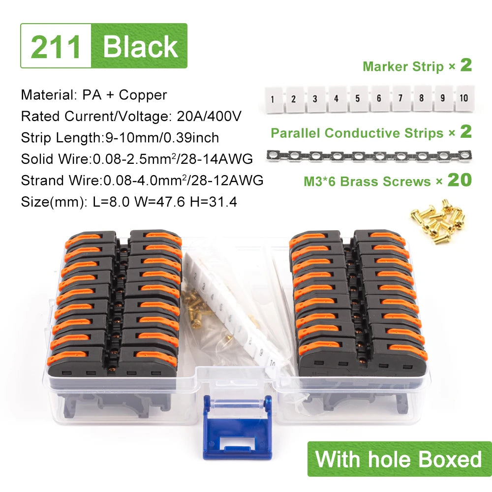 Din Rail Type Various Terminal Block Kit 211 Wire Electrical Conductor Universal Fast Cable Connector With Number Strip Set