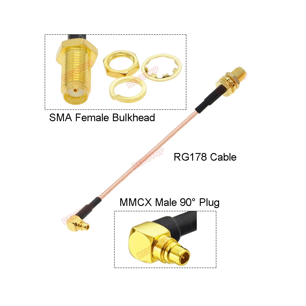 10PCS/LOT SMA to MMCX Cable RP-SMA / SMA Female Waterproof O-Ring  to MMCX Male Straight/180° RG178 Pigtail RF Coaxial Jumper