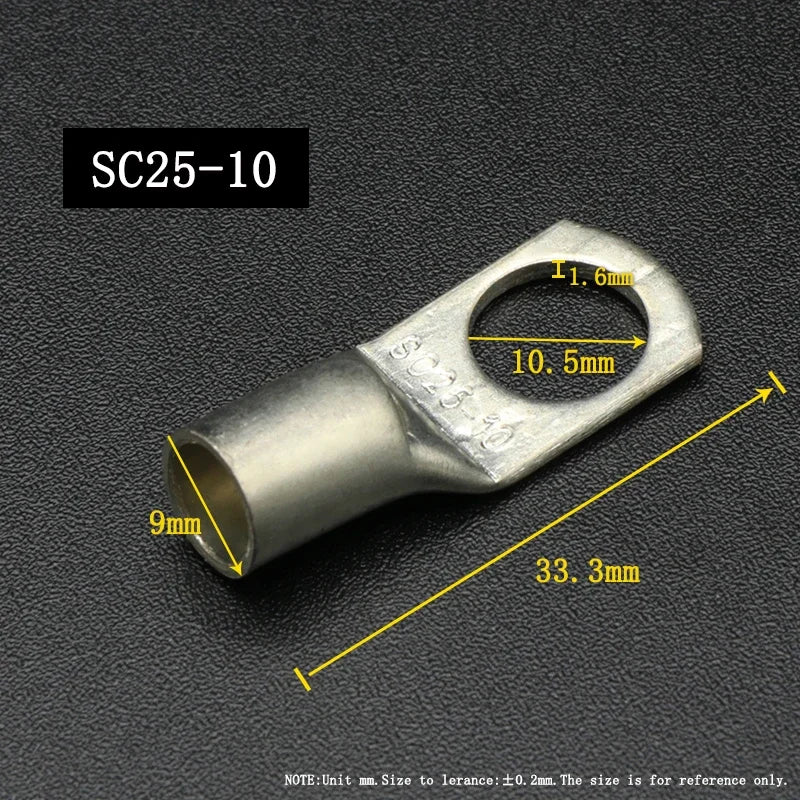 SC Type Wire Nose Terminal SC6 SC10 SC16 SC25 Bare Copper Battery Block Lugs Hole ID 6 8 10 12mm Crimp Wire Connector