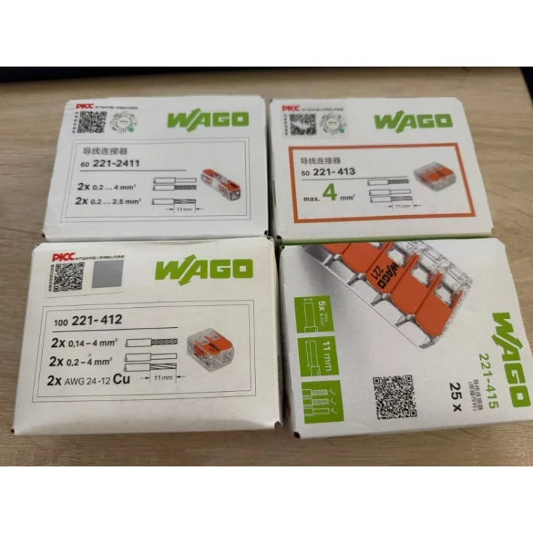WAGO 221‑412/413/415/2401/2411/612/613/615 Multi‑box Set LeverWire Connector, Reusable Electrical Terminal Block for Home Wiring