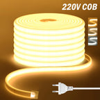 220V COB LED Strip Light With Switch/Dimmer Plug Super Bright 288LEDs/M IP65 3000K 4000K 6000K High Quality Indoor Outdoor Decor