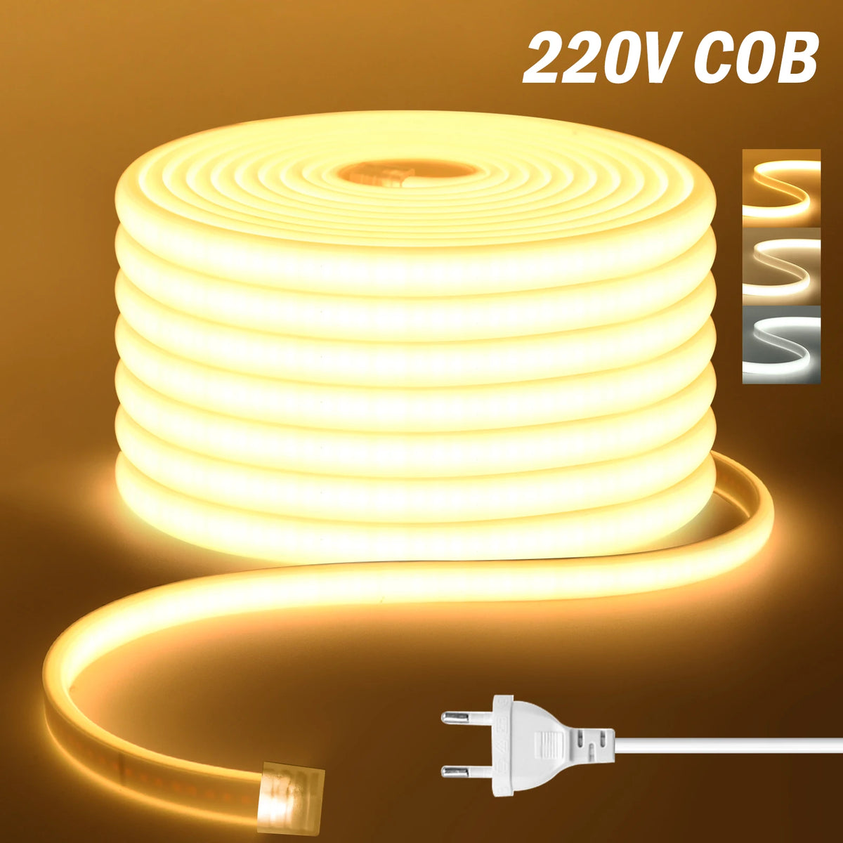 220V COB LED Strip Light With Switch/Dimmer Plug Super Bright 288LEDs/M IP65 3000K 4000K 6000K High Quality Indoor Outdoor Decor