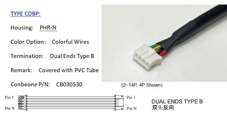 PHR-3 Wire harness, JST PH 2.00mm Pitch OTS Cable, 3P, With High Temperature Rated Wires, Off the Shelf, 10pieces Per Bag