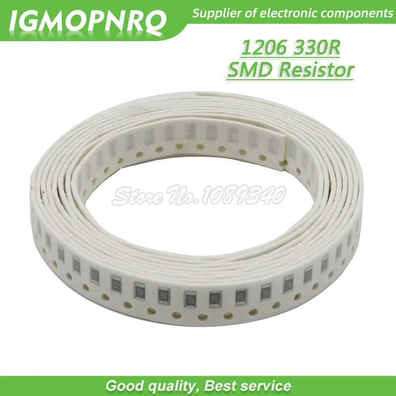 100PCS 1206 SMD Resistor 1% resistance  330 ohm chip resistor 0.25W 1/4W 330R 331 IGMOPNRQ