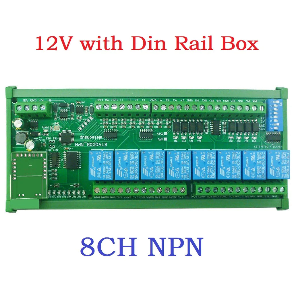 8DI 8DO Analog IO Module Modbus RTU RS485 Ethernet 4-20mA 0-10V 10A Relay DIN Rail PLC Expansion DC12V/24V Opto Isolated