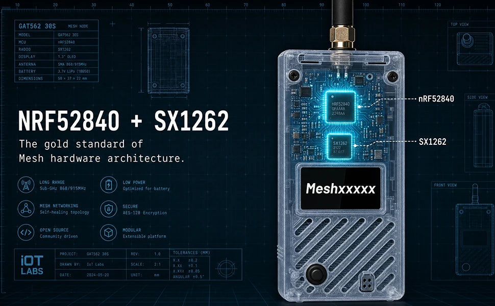 GAT562 30s 30dBm High Power SX1262 GPS Mesh LoRa Radio Compatible Meshcore or Meshtastic Wireless Tracker Node