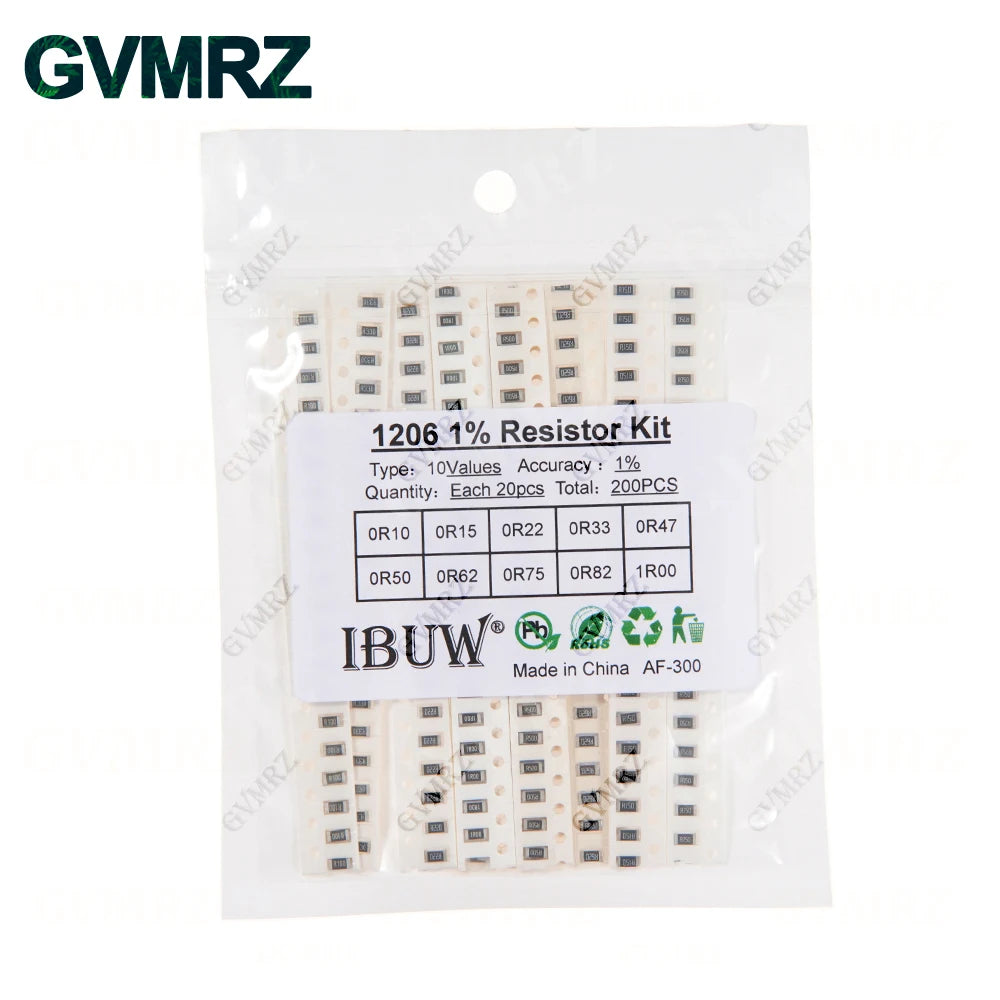 0201 0402 0603 0805 1206 1% 5% SMD Resistor Assorted Kit 1R-1M 10K 100K 1K 100R Resistance Set DIY