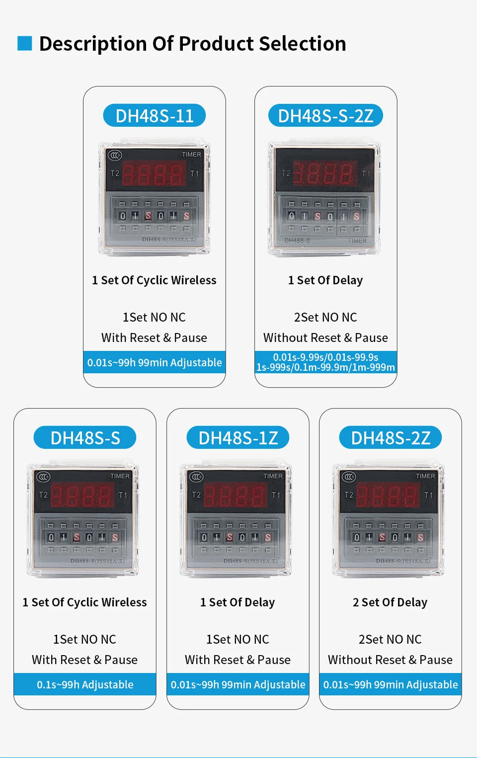 OMCH DH48S-S SPDT Timer Relay with Base DC12V/24V AC110V/220V Models DH48S-1Z/2Z DH48S-11 DH48S-S-2Z for Electrical Engineering