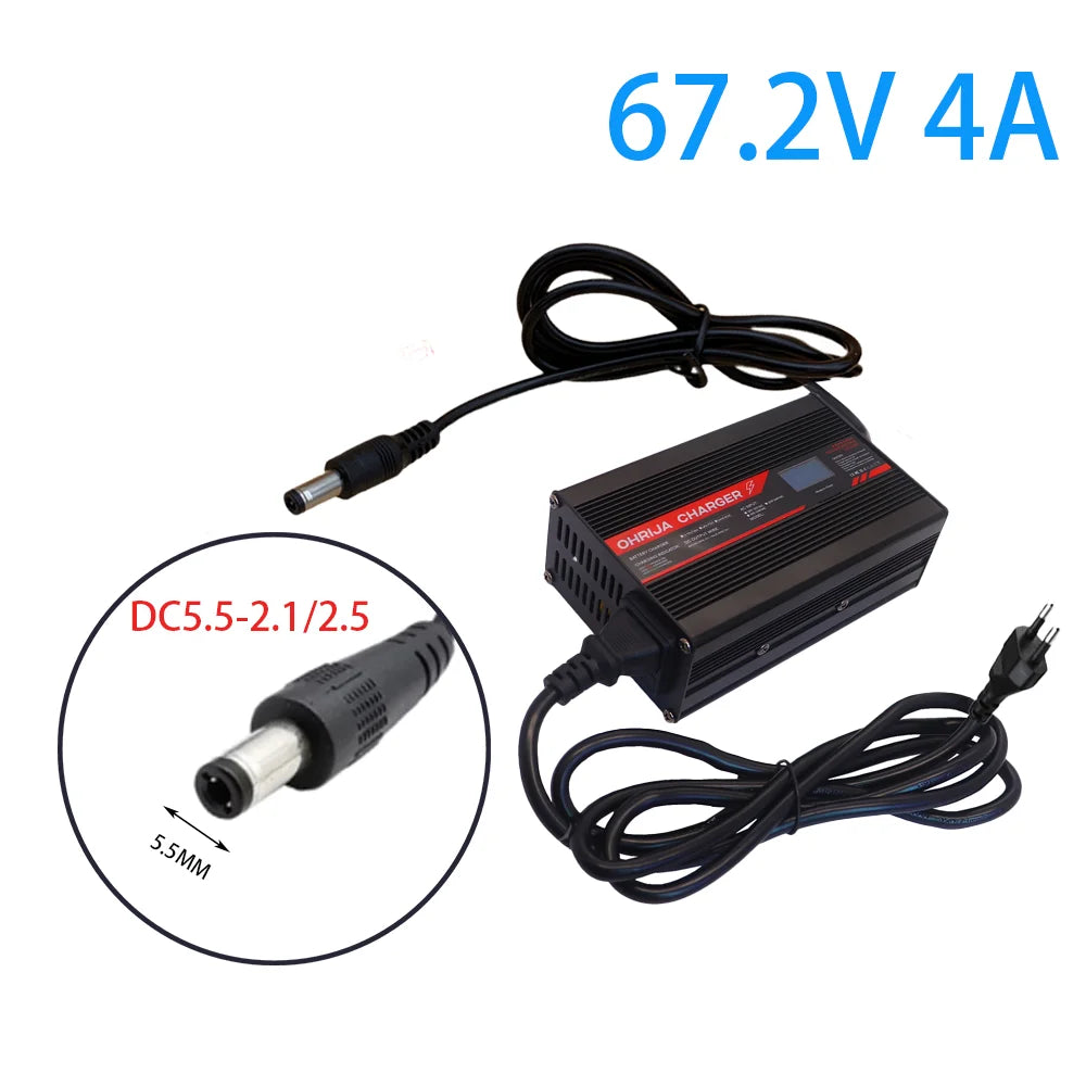67.2V 4A  Charger Smart Aluminum Case Is Suitable For 16S 60V OLED Dispay Li-ion Lipo Battery OLED Display Fast Charger OHRIJA