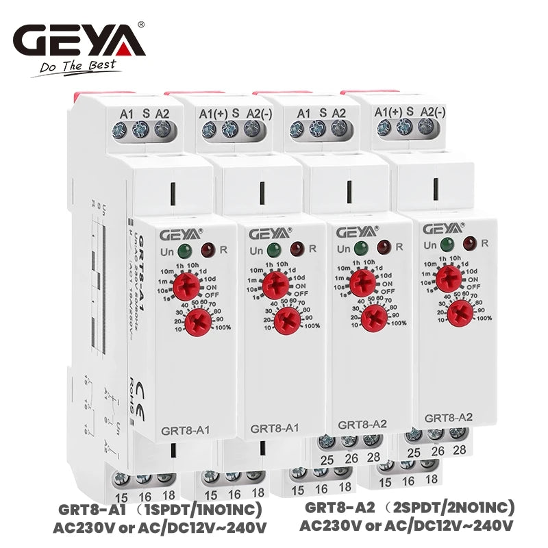 GEYA GRT8-A Electronic 16A SPDT ON Delay Timer Relay Time Relay 12V 24V 220V DIN Rail Type AC230V OR AC/DC12-240V
