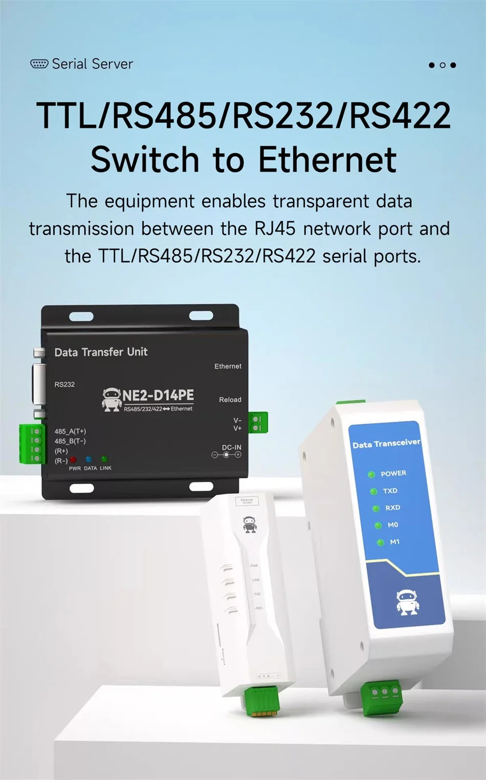 RS485 to Ethernet Serial Server COJXU NE2 Series MQTT IOT Communication DC 8-28V ModBus Gateway TCP/IP to RTU