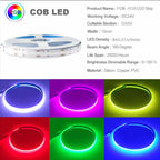 1-10M COB LED Linear Strip Lights RA90 320/608/640/840leds High Density Flexible FOB COB Dimmable Light DC24V DW/CCT/RGB/RGBCCT