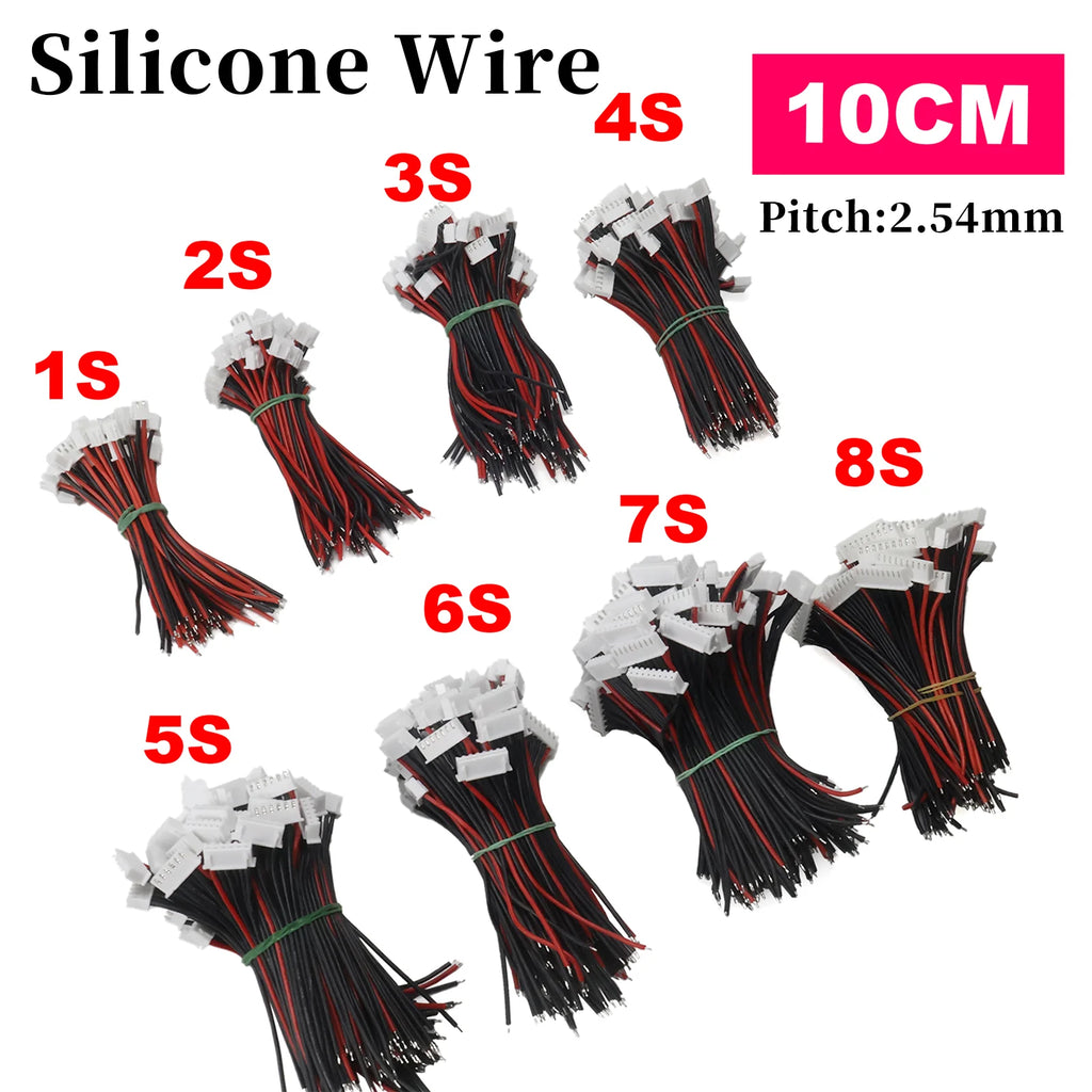 5Pcs JST-XH Balance Charger Cable 1S 2S 3S 4S 5S 6S 7S 8S 22AWG Silicone Wire 10cm Female Plug Extension Cord RC Lipo IMAX B6