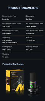 MAONO PD200X XLR/USB Dynamic Microphone for PC RGB Gaming Streaming Microphone with MAONO Link Software Mute Gain Knob Volume Control and Headphone Jack for Streaming Podcasting Recording Gaming Video