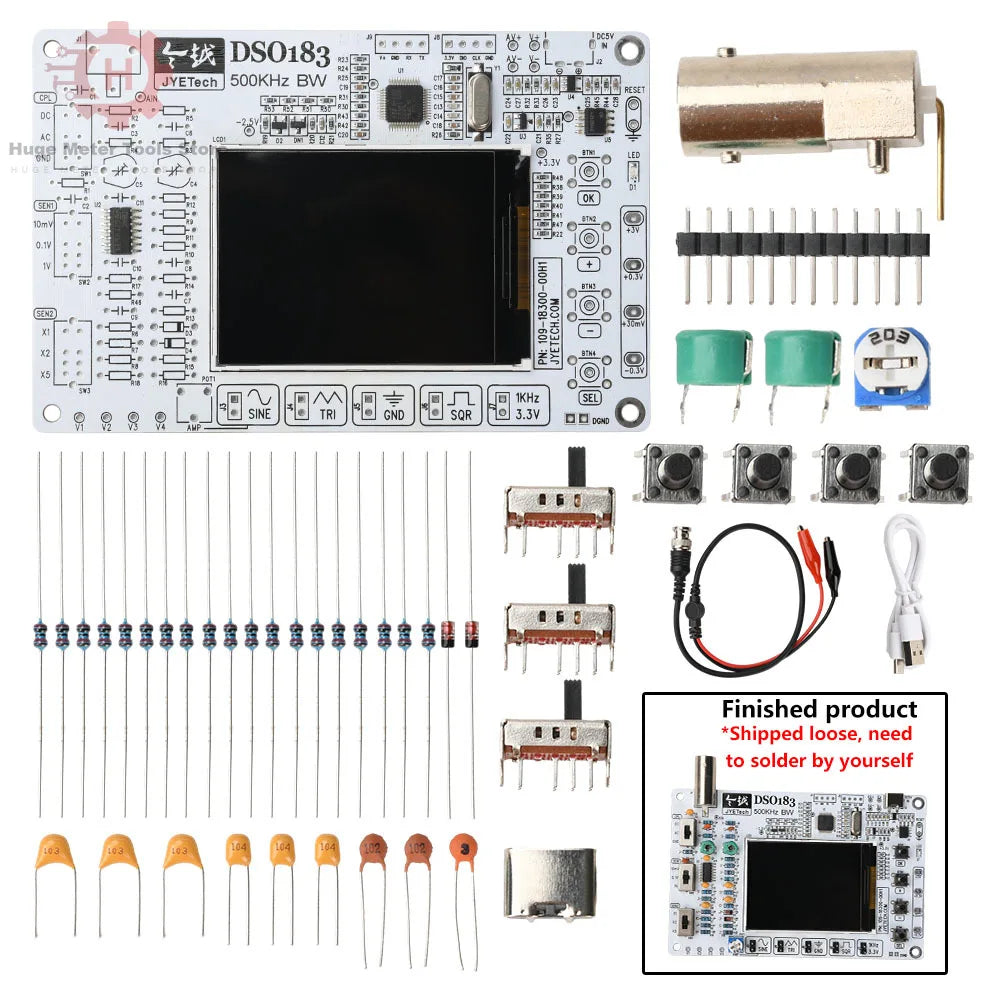 DSO183 Digital Oscilloscope Module DIY Loose Part Teaching Practical Training Electronic Production Kit DC 5V 0-500KHz Type C