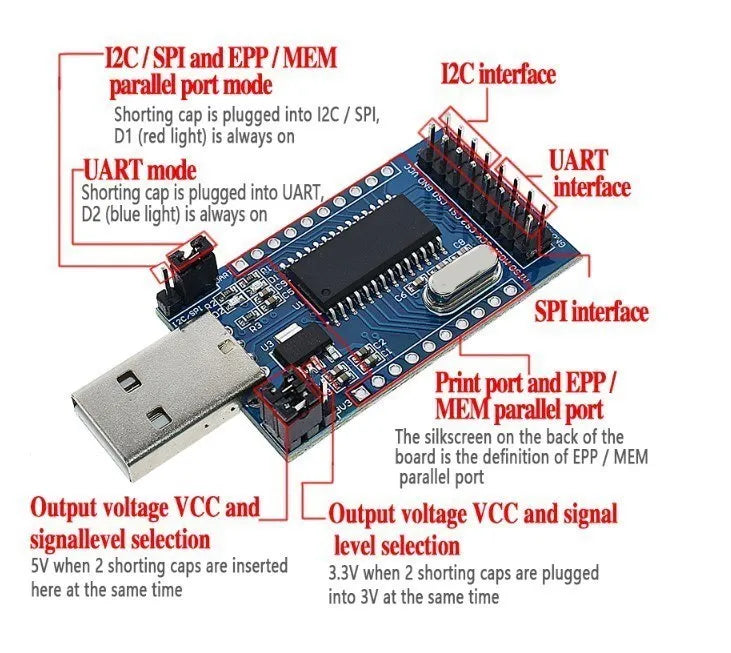 CH341A Programmer USB to SPI I2C IIC UART TTL ISP Serial Adapter Module EPP/MEM Converter Brush Debugging RS232 RS485 CH341T