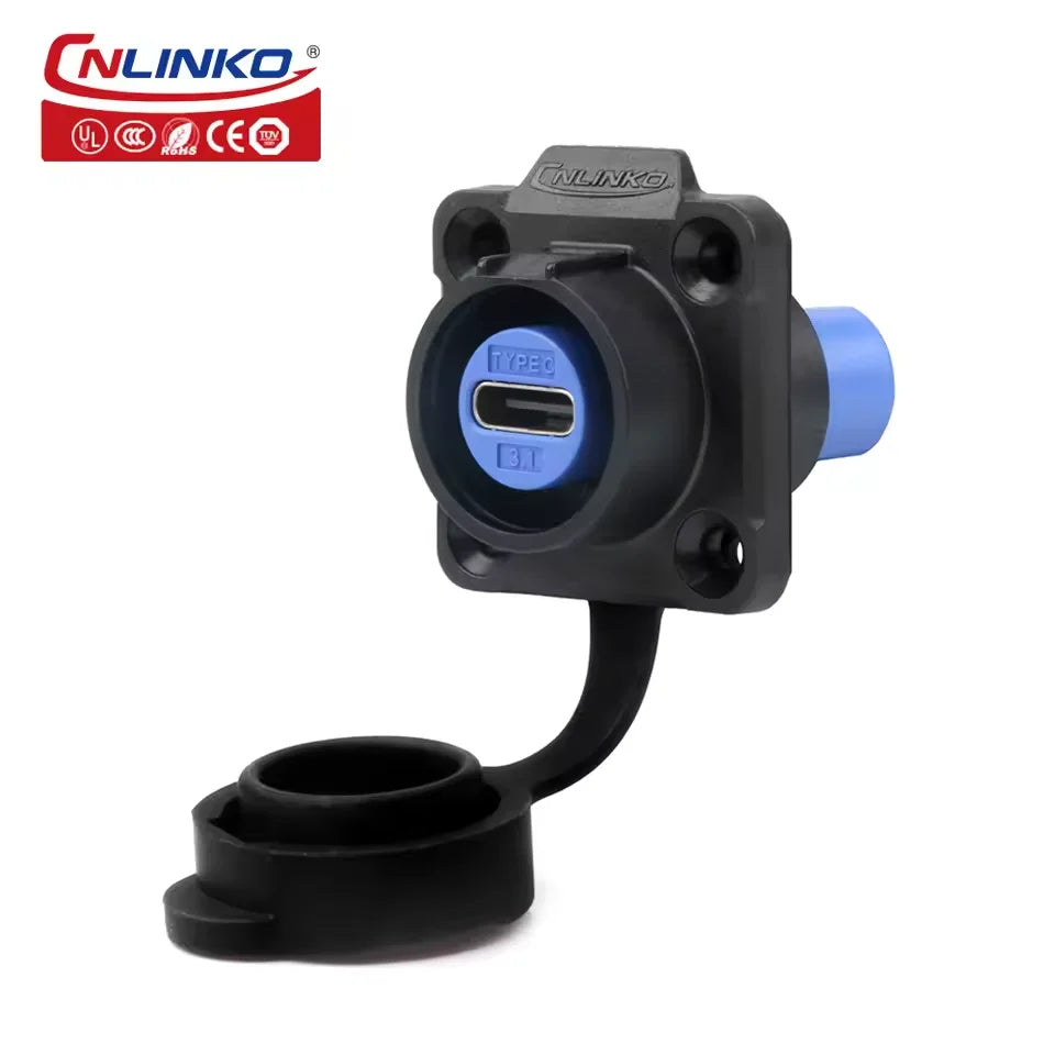 Cnlinko LP16 Waterproof Type-C 3A Female Socket Jacks Panel Mount USB C Connector for Fast Charging Data Transfer 10Gbps