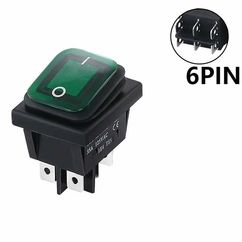 ON OFF KCD4 waterproof and oil proof switch four feet 2 file red green with lights six foot rocker power switch LED 12V 220V