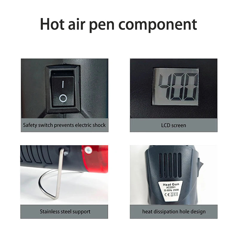 220V HEAT GUN Hot Air Gun Electric Power Temperature Blower 250W Display DIY Craft Embossing Shrink Wrapping PVC Cable Repair