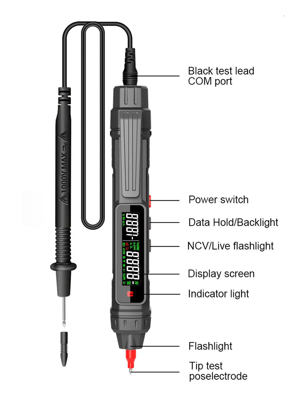 Smart Digital Multimeter 6000 Counts Non Contact High Precision Voltage Detector Pen Auto Range Capacitance OHm NCV Tester