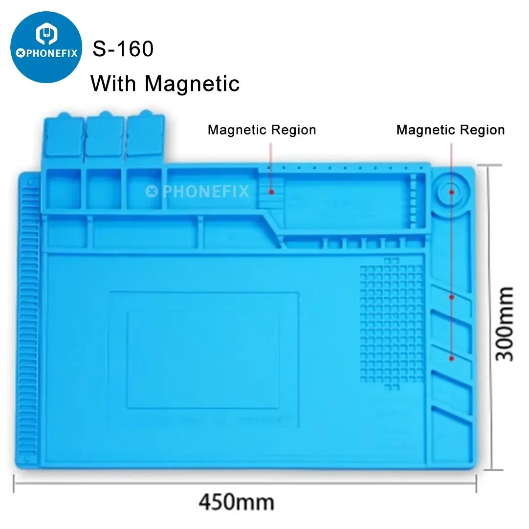Multi-function Heat Insulation ESD Magnetic Silicone Pad Soldering Mat for Phone Motherboard Parts Repair Platform Hand DIY Tool