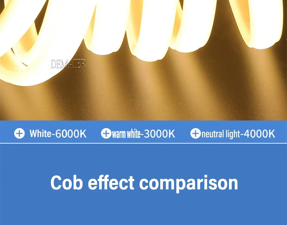 1M-50M 220V COB LED Strip Dimmable 360LEDs/m EU Plug Kitchen Home Room Decoration Flexible Ribbon for Outdoor Garden Lighting