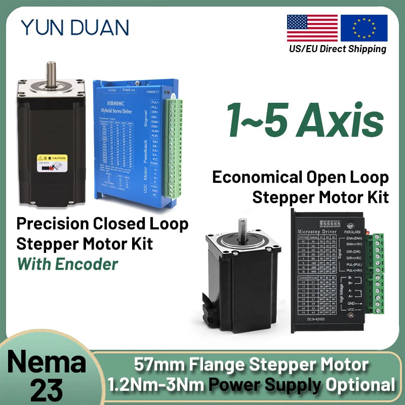 Nema 23 57 Stepper Motor Kit 1.2-3.2Nm Precise Encoder Motor Brake Motor Driver With Digital Display Closed/Open Loop Options