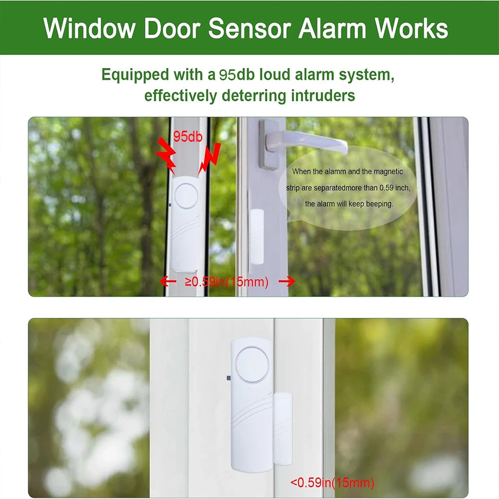 5pcs/10pcs Wireless Door Window Sensor Alarm 95db Anti-theft 433mhz Door Contact Detector Magnetic for Home Security Protection